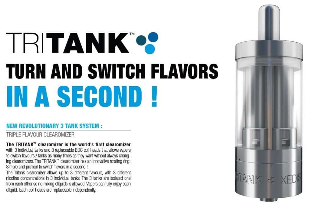 nouveau, clearomiseur, Tritank, clearomizer, 3, tank, réservoir, révolutionnaire, Acesmok, Xedistech, xedis,