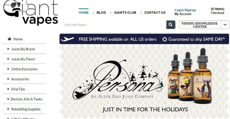 Code de réduction 10% sur la Shop Américaine GiantVapes