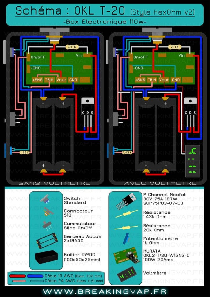 schéma, diy, box, montage, okl, okl t20, T 20, hexohm, v2, voltmètre, électronique, faire, 110 watts,