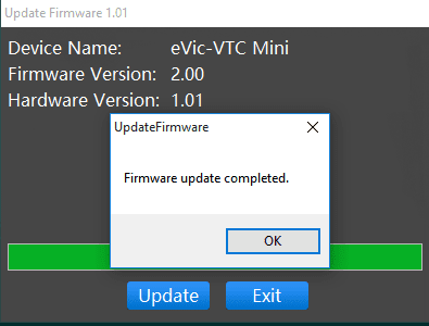 mise-a-jour-evic-vtc-mini-V3-terminee